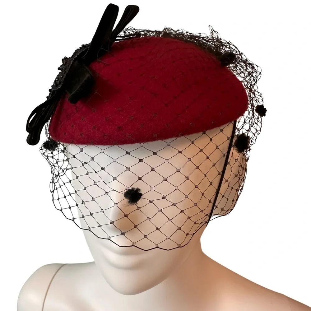 Elegant Red Fascinator with Black Accents